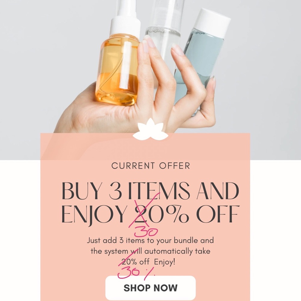 For limited time, 30% off when you buy 3 items.